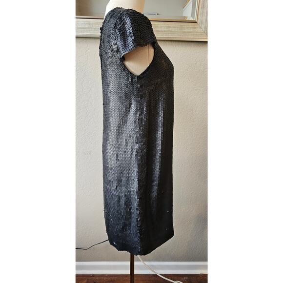 Theory 100% Silk Maryanka Matte Sequin Shift Mini Dress Women Size 0 Black Party - Picture 4 of 6